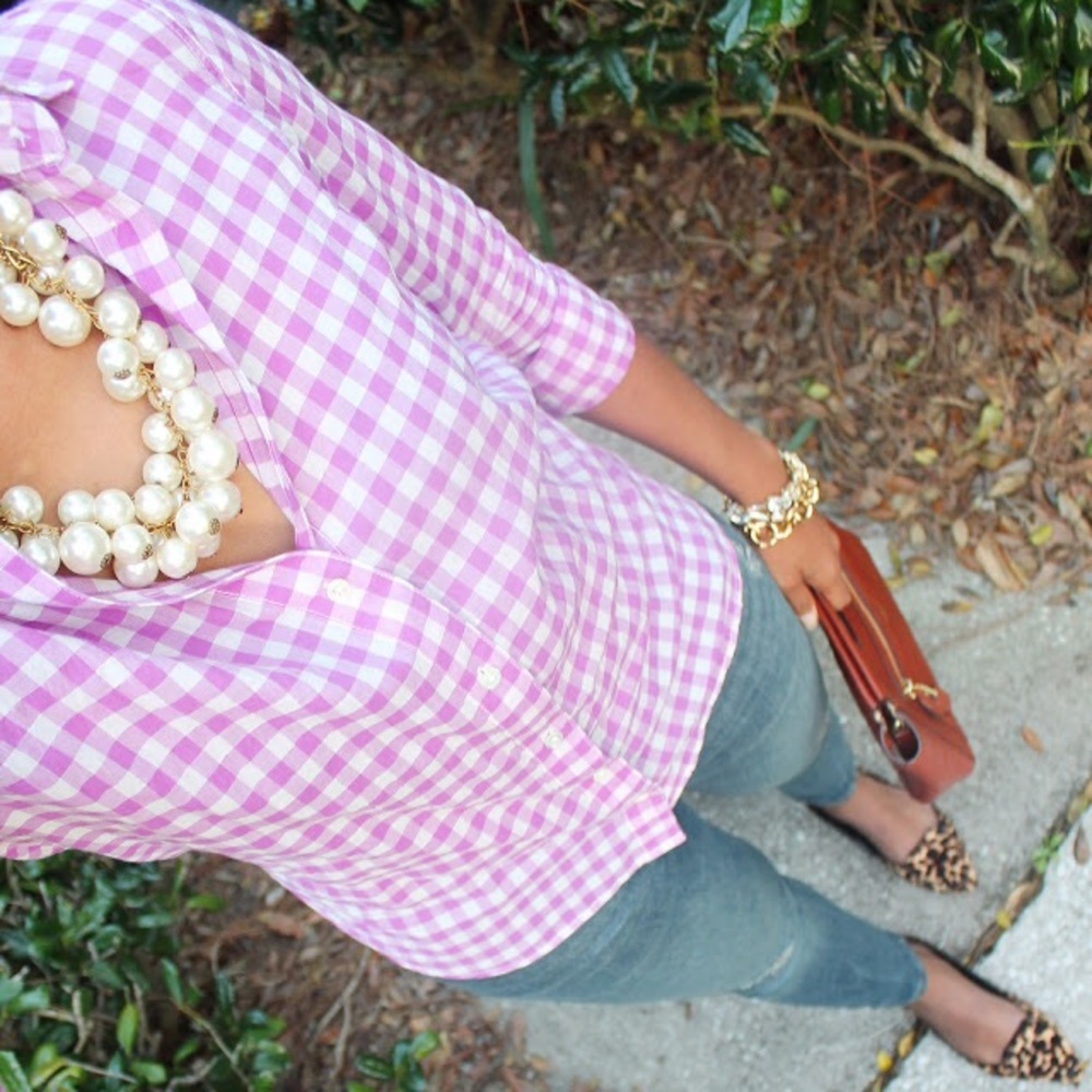 J. Crew crinkle gingham boy shirt